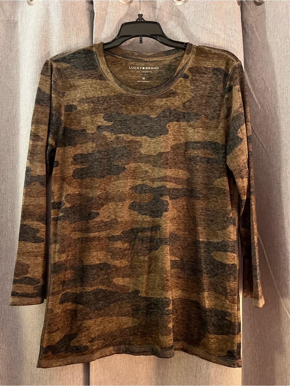 Lucky Brand Women's Camo Long Sleeve Tee - Olive Brown